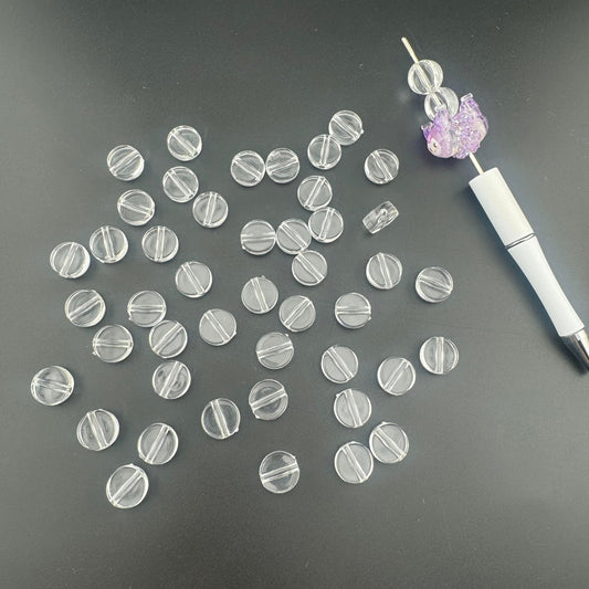 FS0659- 13Mm Clear Round Plate Based Beads - 6Mm Thick, Fit For Pen