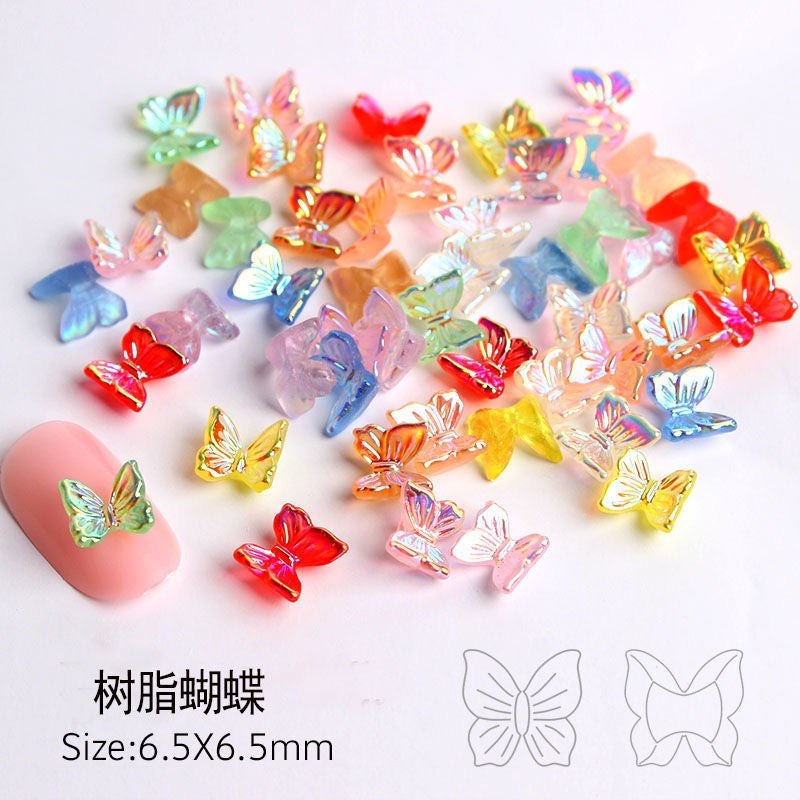 6.5mm*6.5mm  Mixed Color Mini Butterfly Resin Nail Charms For Making Fancy Pen Or Fancy Bead Or Nails