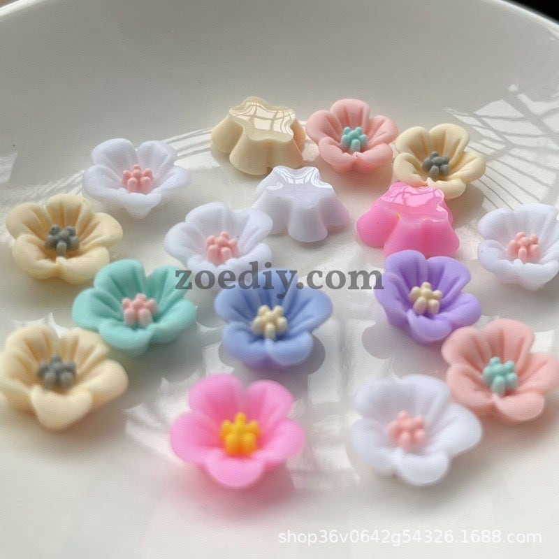 FS1021- 8MM Mixed Color Resin Flower Nail Charms For Making Fancy Beads Or Fancy Pen