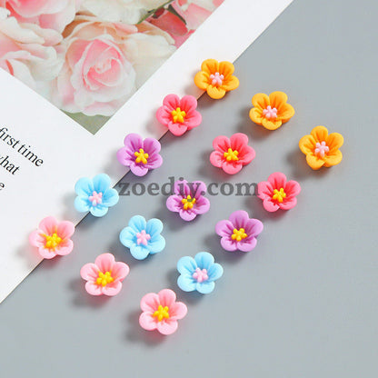 FS1021- 8MM Mixed Color Resin Flower Nail Charms For Making Fancy Beads Or Fancy Pen