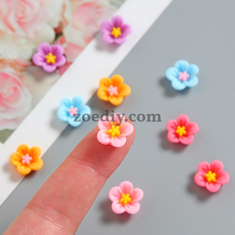 FS1021- 8MM Mixed Color Resin Flower Nail Charms For Making Fancy Beads Or Fancy Pen