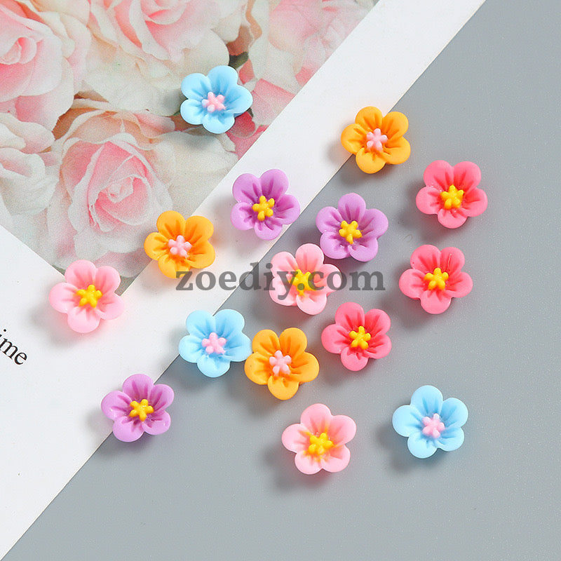 FS1021- 8MM Mixed Color Resin Flower Nail Charms For Making Fancy Beads Or Fancy Pen