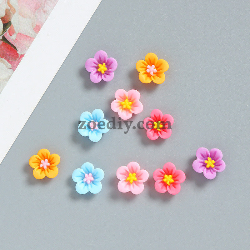 FS1021- 8MM Mixed Color Resin Flower Nail Charms For Making Fancy Beads Or Fancy Pen