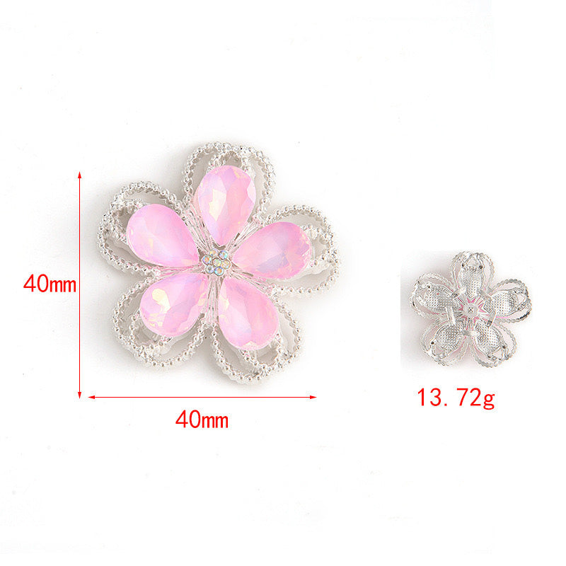 40mm*40mm Mocha Crystal Diamond Five-Petal Alloy Decorative Patch