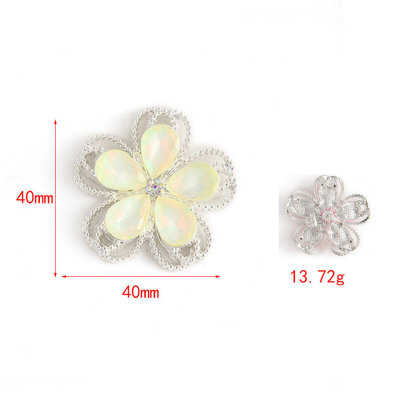 40mm*40mm Mocha Crystal Diamond Five-Petal Alloy Decorative Patch