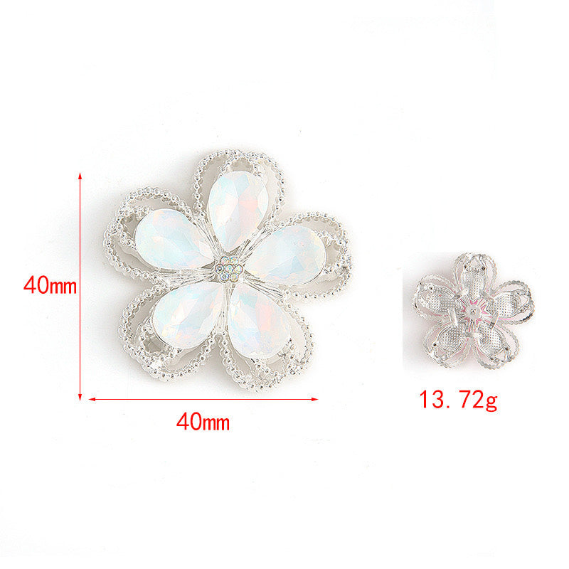 40mm*40mm Mocha Crystal Diamond Five-Petal Alloy Decorative Patch