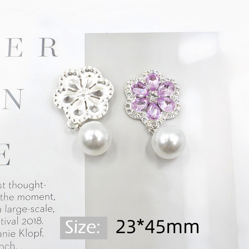 23*45mm  Flower Alloy Patch With Pearl Charms For Making Fancy Beads