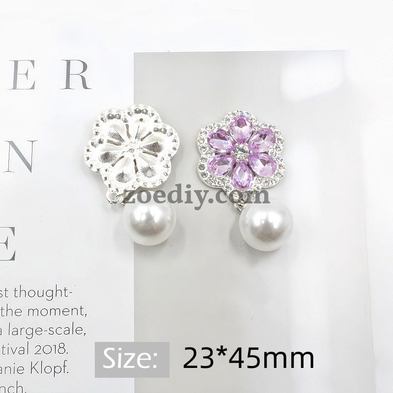 fFS1516- 23*45mm  Flower Alloy Patch With Pearl Charms  For Making Fancy Beads