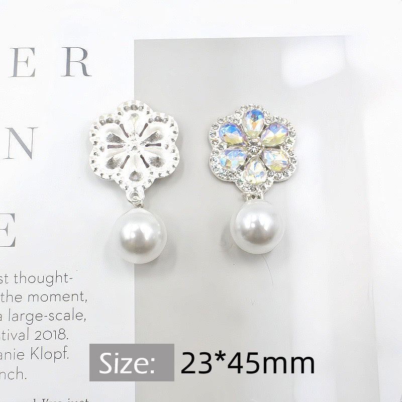 23*45mm  Flower Alloy Patch With Pearl Charms For Making Fancy Beads