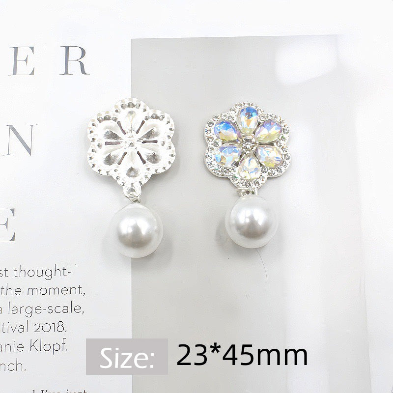 23*45mm  Flower Alloy Patch With Pearl Charms For Making Fancy Beads