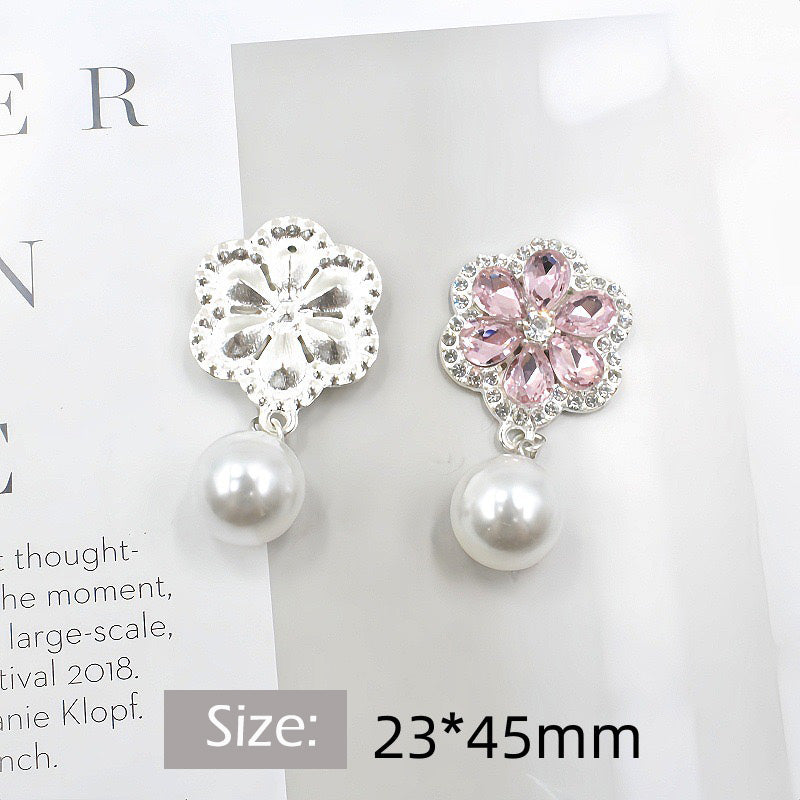 23*45mm  Flower Alloy Patch With Pearl Charms For Making Fancy Beads