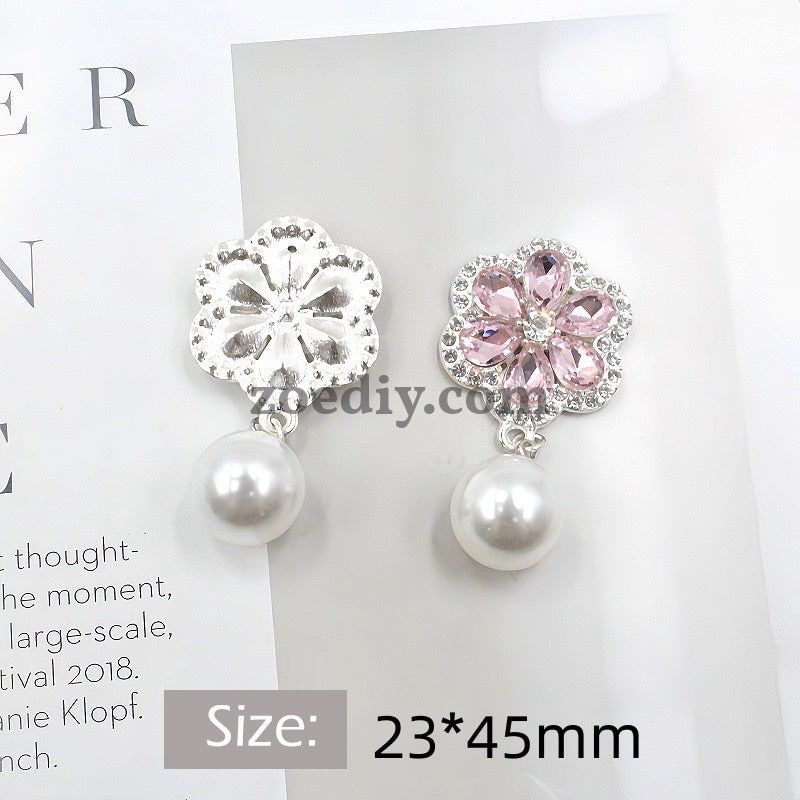 fFS1516- 23*45mm  Flower Alloy Patch With Pearl Charms  For Making Fancy Beads