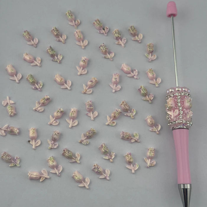 15MM Pink Glitter Glowing Rose Resin Nail Charms For Making Fancy Bead Or Fancy Pen