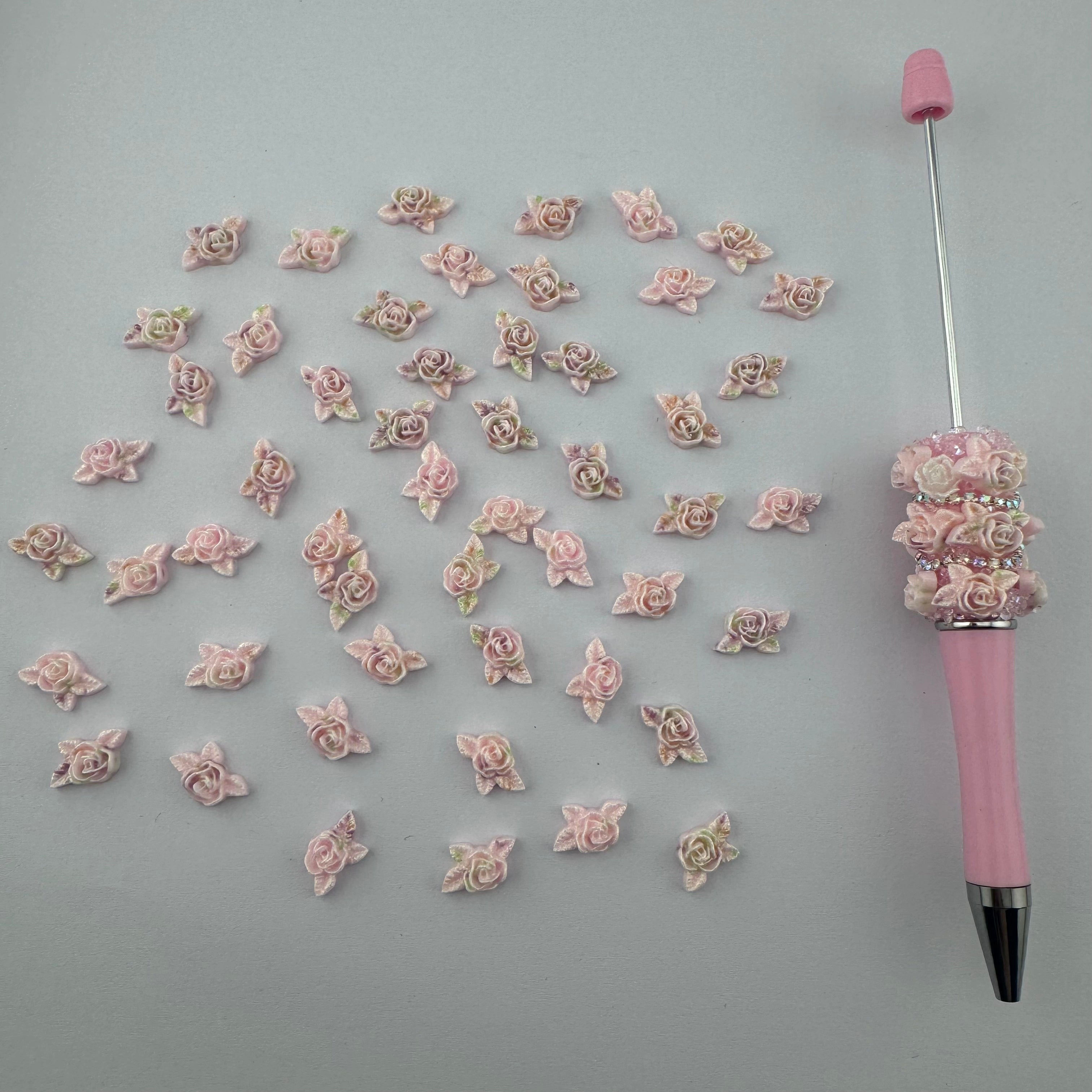 15MM Pink Glitter Glowing Rose Resin Nail Charms For Making Fancy Bead Or Fancy Pen