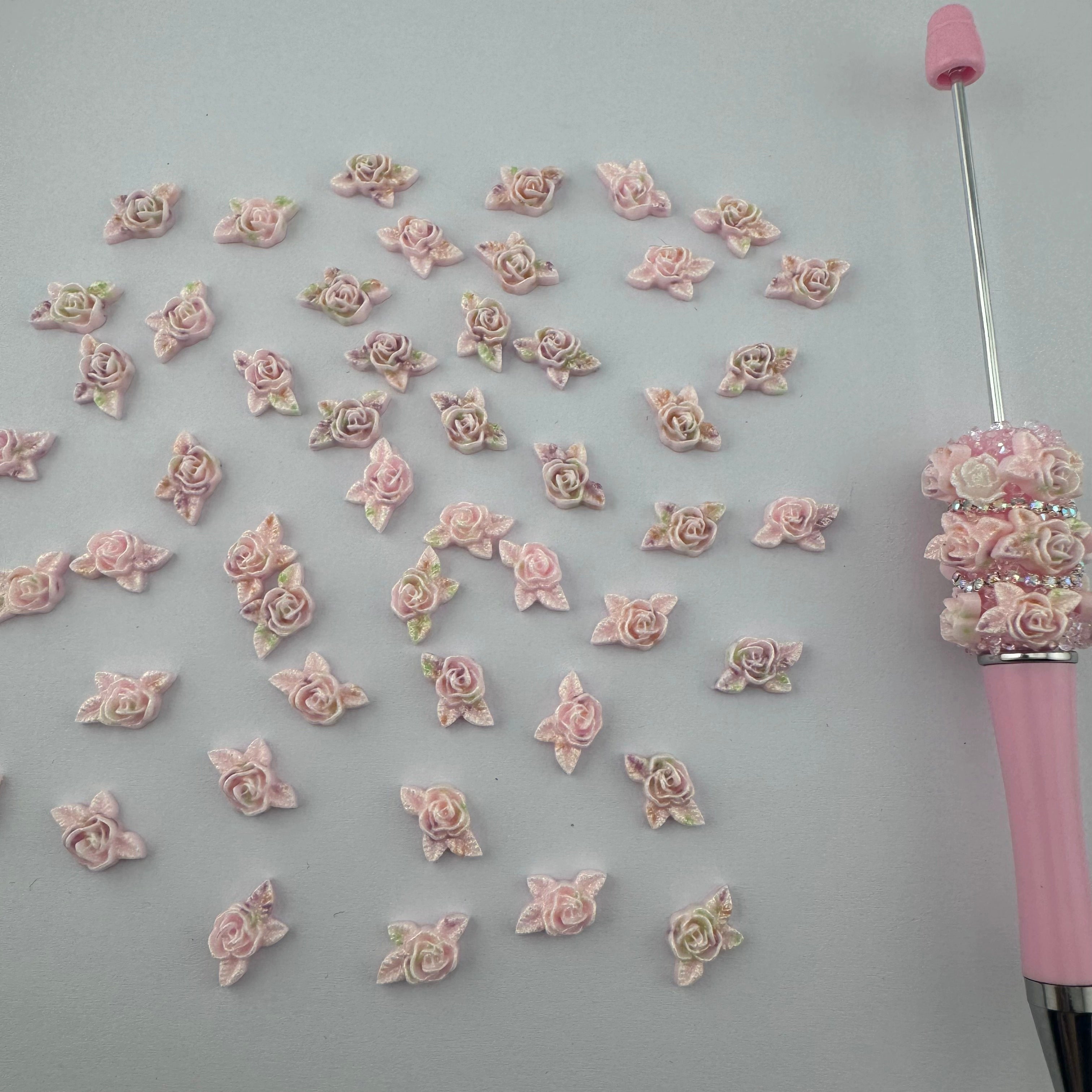 15MM Pink Glitter Glowing Rose Resin Nail Charms For Making Fancy Bead Or Fancy Pen