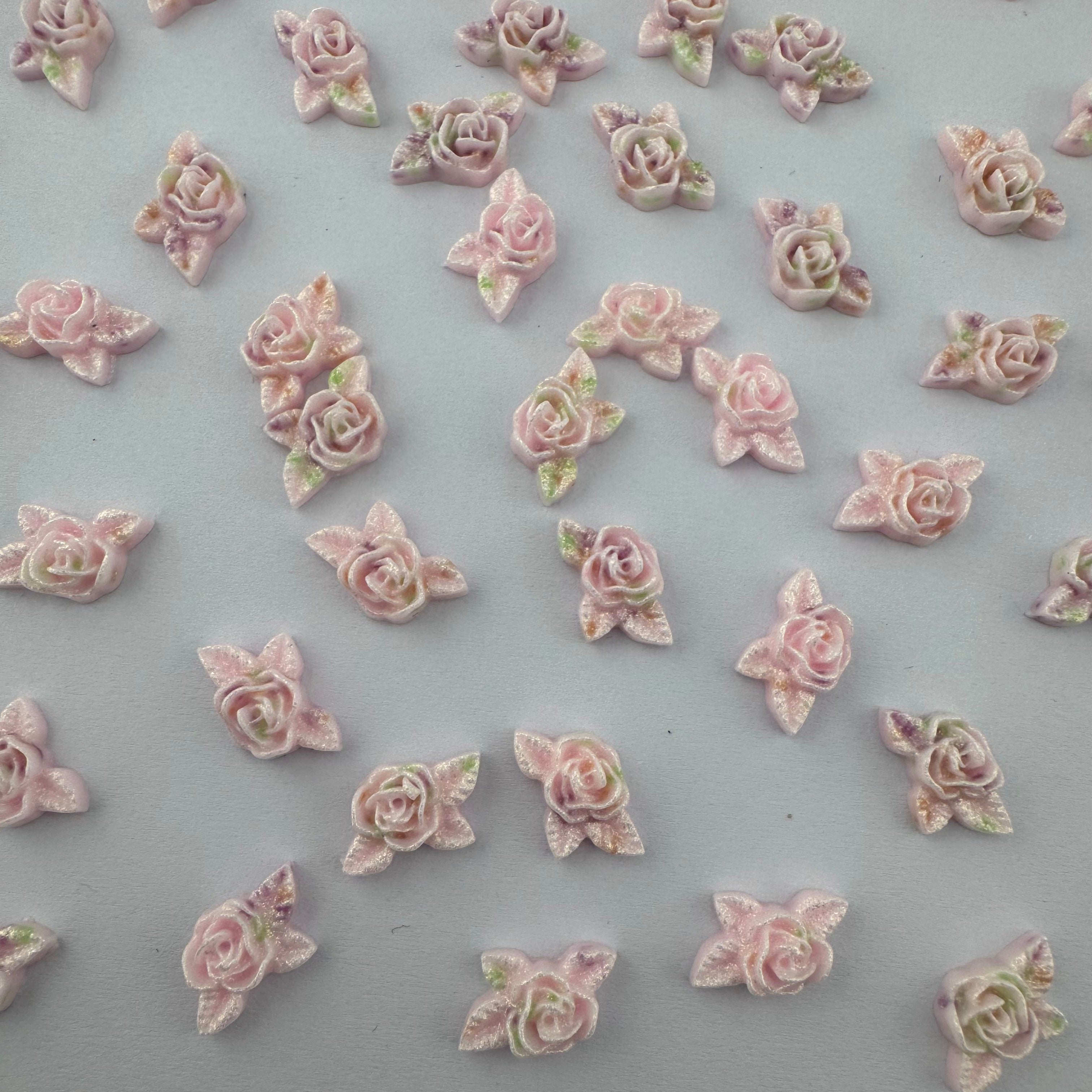 15MM Pink Glitter Glowing Rose Resin Nail Charms For Making Fancy Bead Or Fancy Pen