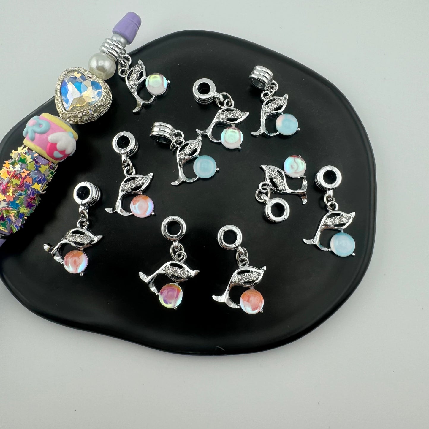 Mixed Color Dolphin Cat 's-eye  Spacer Charms Fit For Beadable Pens Or For Bracelets