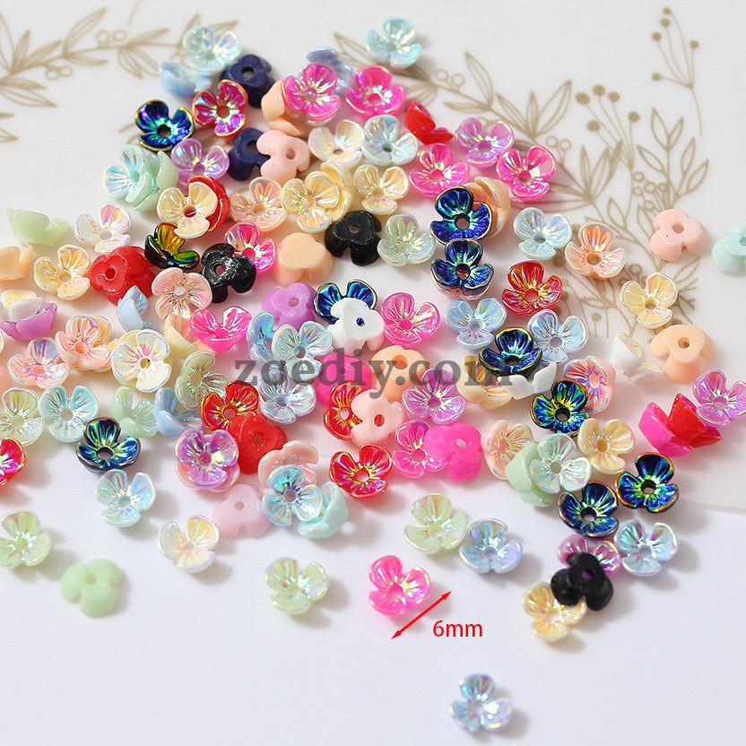 FS1353- 6mm UV Shell Looking Three-petal Flower Resin Nail Charms For Making Fancy Bead Or Fancy Pen