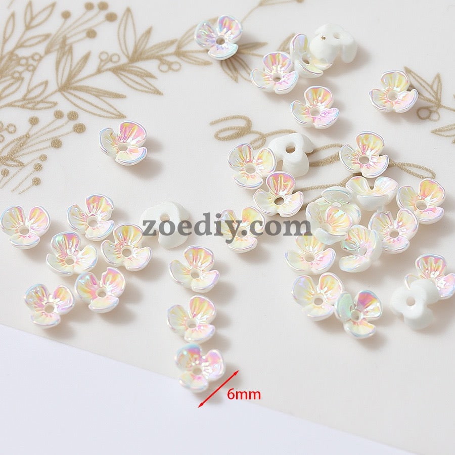 FS1353- 6mm UV Shell Looking Three-petal Flower Resin Nail Charms For Making Fancy Bead Or Fancy Pen