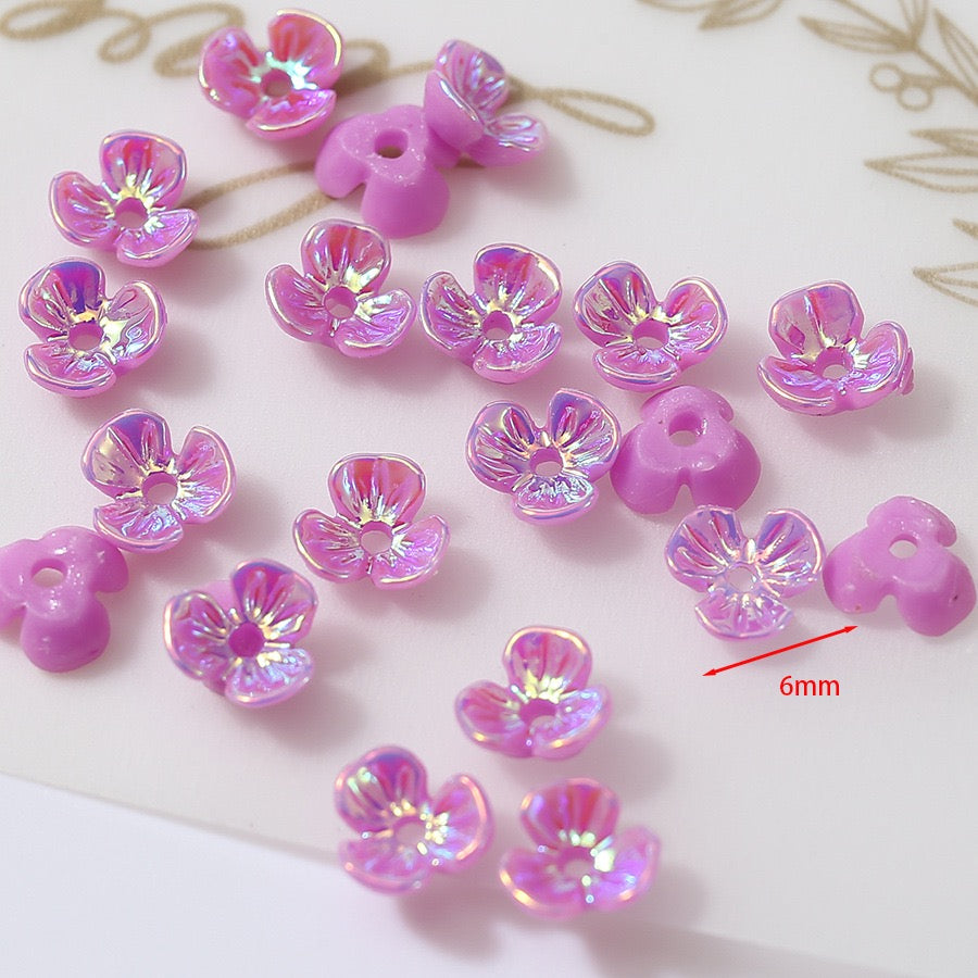 6mm UV Shell Looking Three-petal Flower Resin Nail Charms For Making Fancy Bead Or Fancy Pen