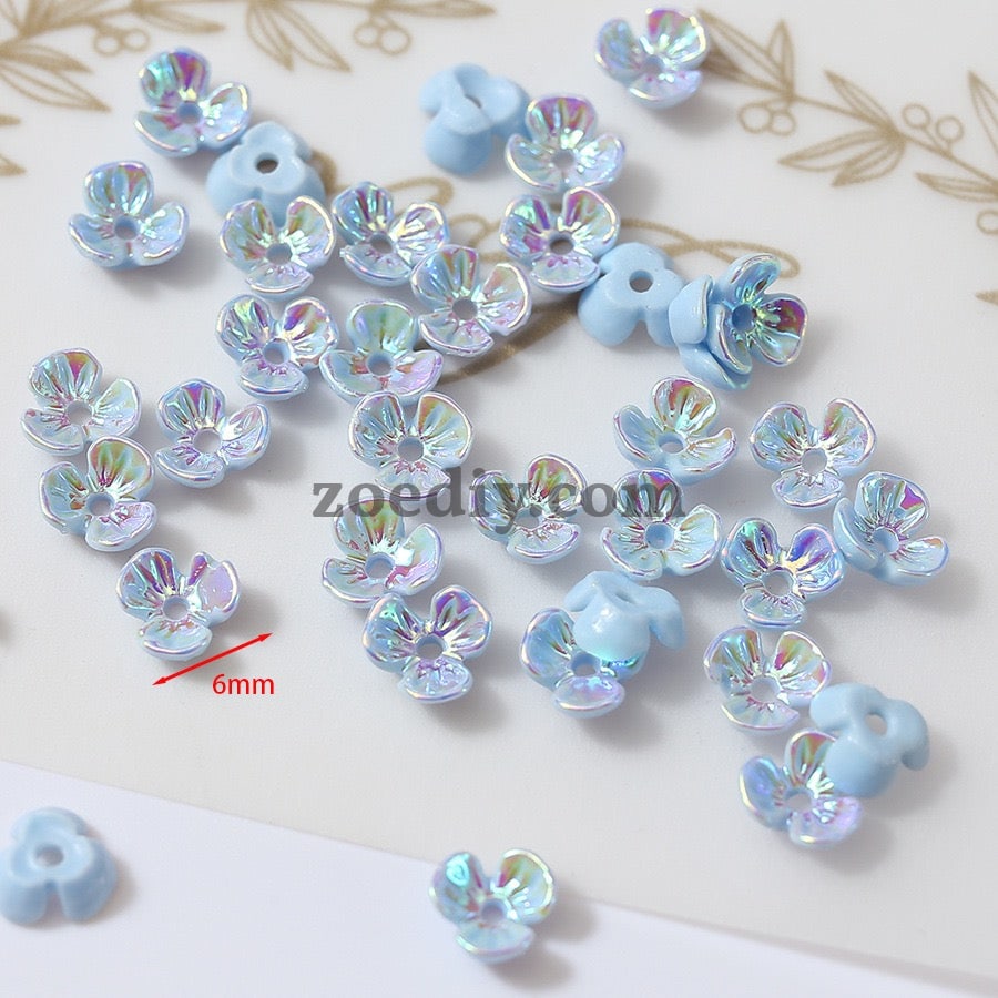 FS1353- 6mm UV Shell Looking Three-petal Flower Resin Nail Charms For Making Fancy Bead Or Fancy Pen