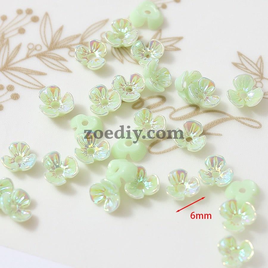 FS1353- 6mm UV Shell Looking Three-petal Flower Resin Nail Charms For Making Fancy Bead Or Fancy Pen