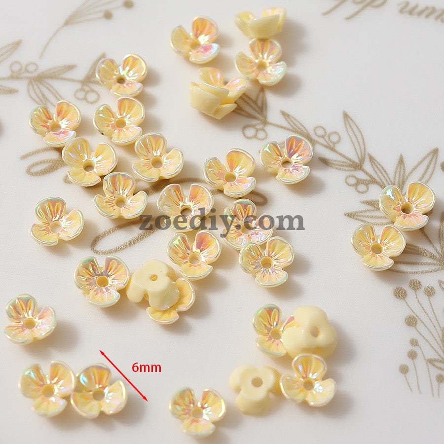 FS1353- 6mm UV Shell Looking Three-petal Flower Resin Nail Charms For Making Fancy Bead Or Fancy Pen