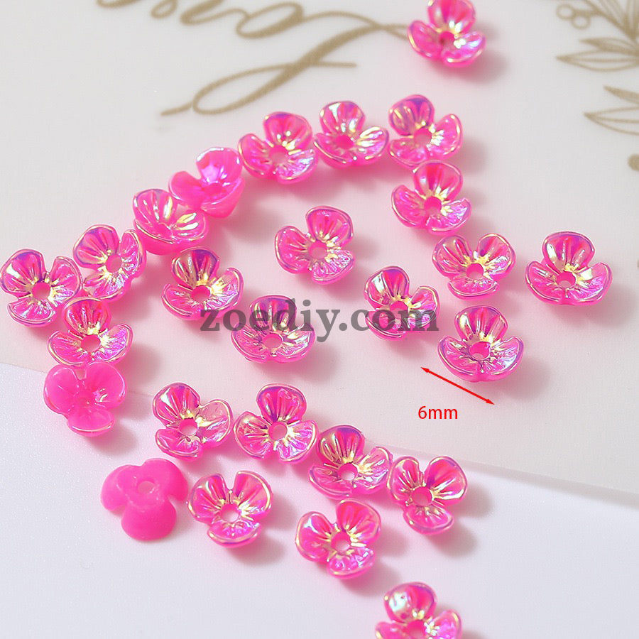 FS1353- 6mm UV Shell Looking Three-petal Flower Resin Nail Charms For Making Fancy Bead Or Fancy Pen