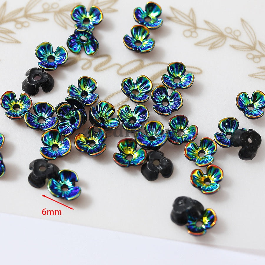 FS1353- 6mm UV Shell Looking Three-petal Flower Resin Nail Charms For Making Fancy Bead Or Fancy Pen