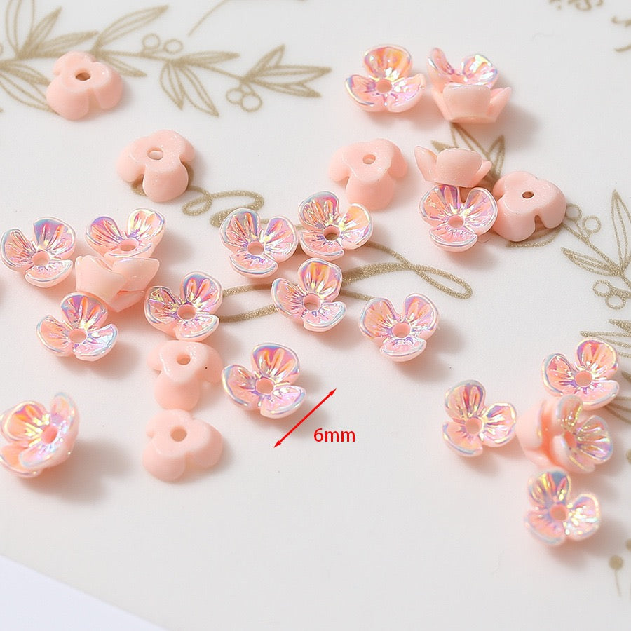 6mm UV Shell Looking Three-petal Flower Resin Nail Charms For Making Fancy Bead Or Fancy Pen