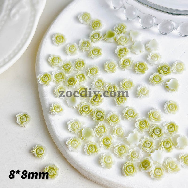 FS1060- 8MM Mixed Color Glowing  Rose Resin Flower Nail Charms For Making Fancy Bead