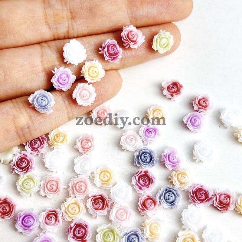 FS1060- 8MM Mixed Color Glowing  Rose Resin Flower Nail Charms For Making Fancy Bead