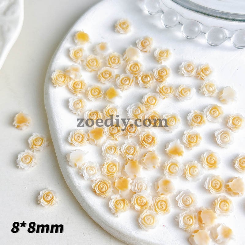 FS1060- 8MM Mixed Color Glowing  Rose Resin Flower Nail Charms For Making Fancy Bead