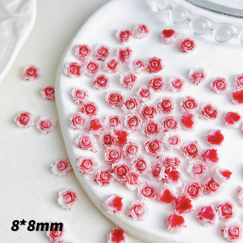 8MM Mixed Color Glowing  Rose Resin Flower Nail Charms For Making Fancy Bead