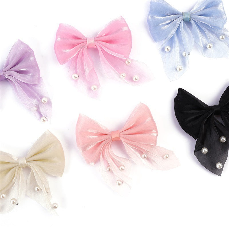 FS1479-Fabric Bow With Pearls For Making Fancy Bead