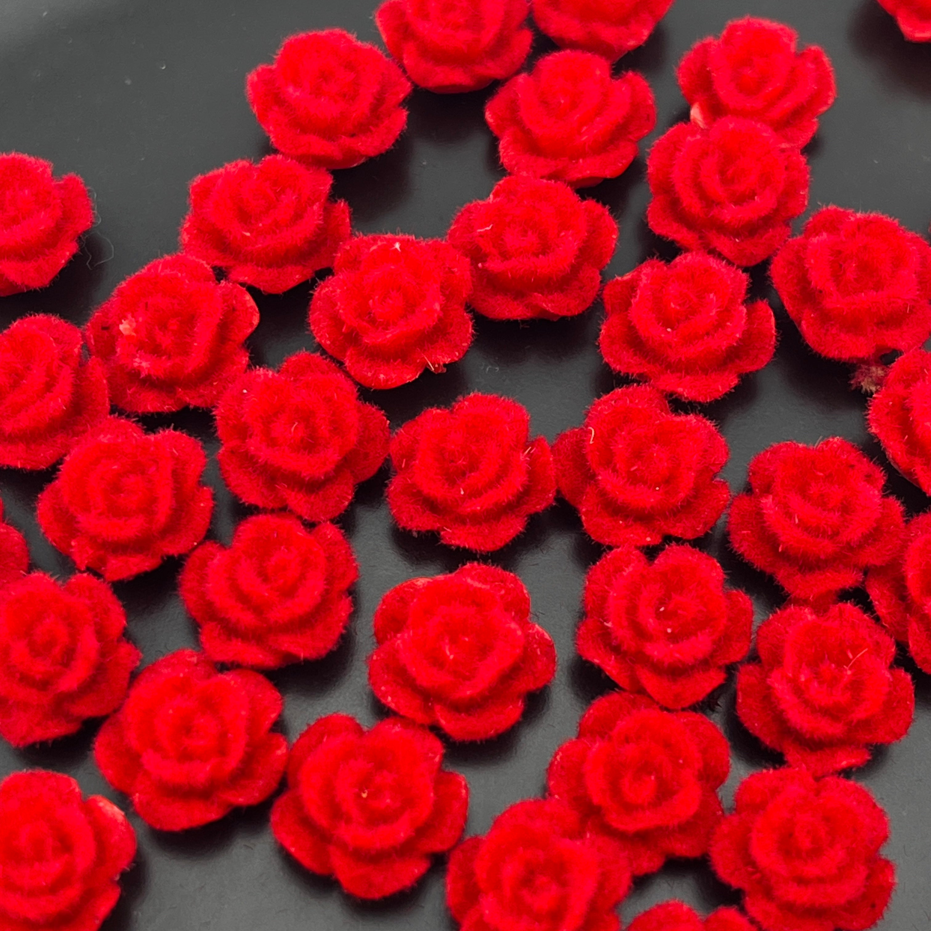 FS1506-8MM Flocked Red Resin Rose Nail Charms For Making Fancy Pen Or Fancy Bead