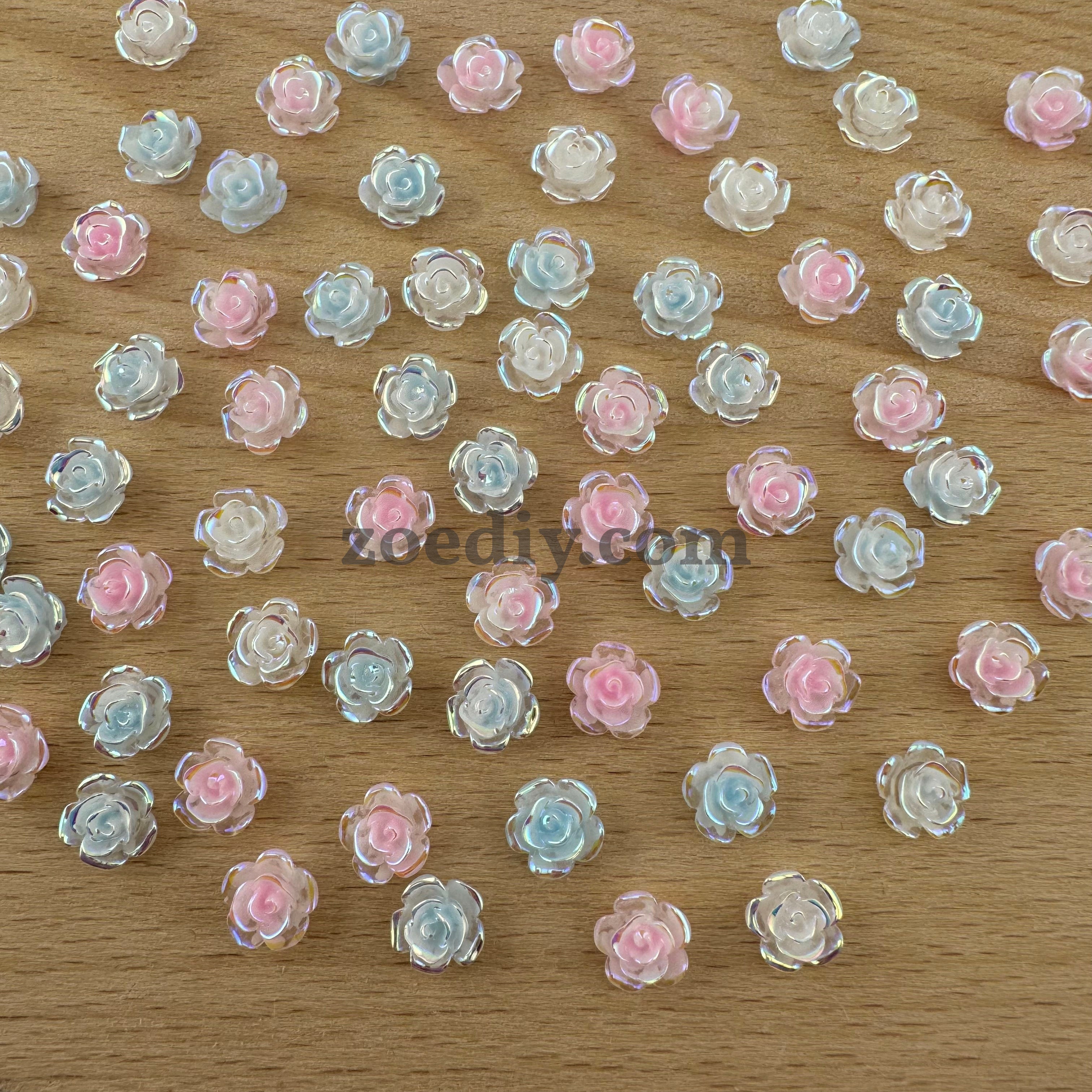 FS1505-8MM UV Glowing Rose Flower Nail Resin Charms For Making Fancy Pen Or Fancy Beads