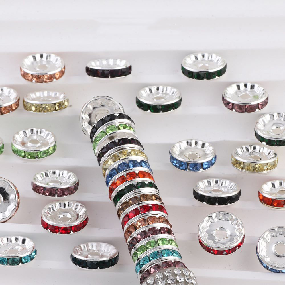 FS0077-12MM Metal Circle Spacers with Rhinestones in Solid Colors