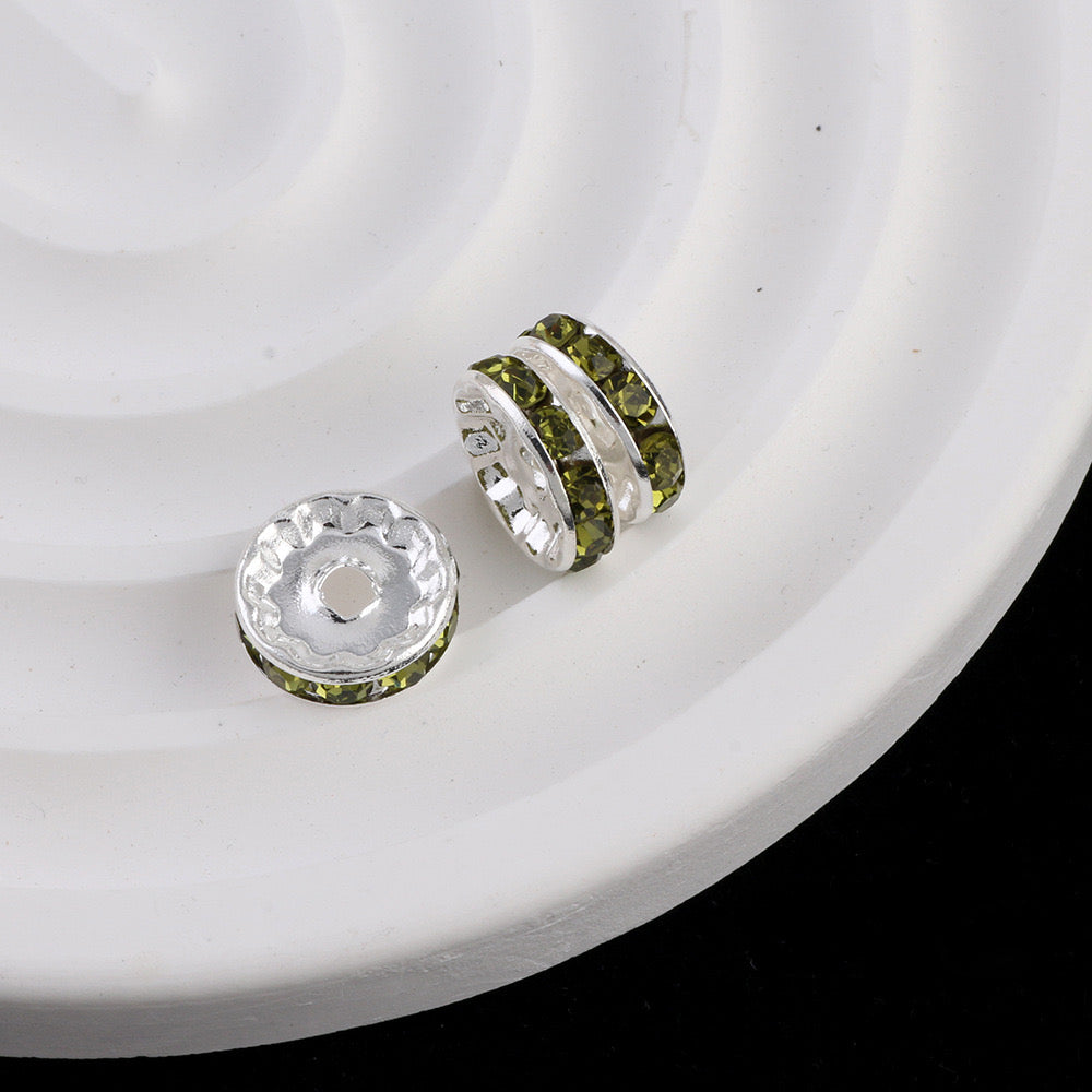 FS0077-12MM Metal Circle Spacers with Rhinestones in Solid Colors