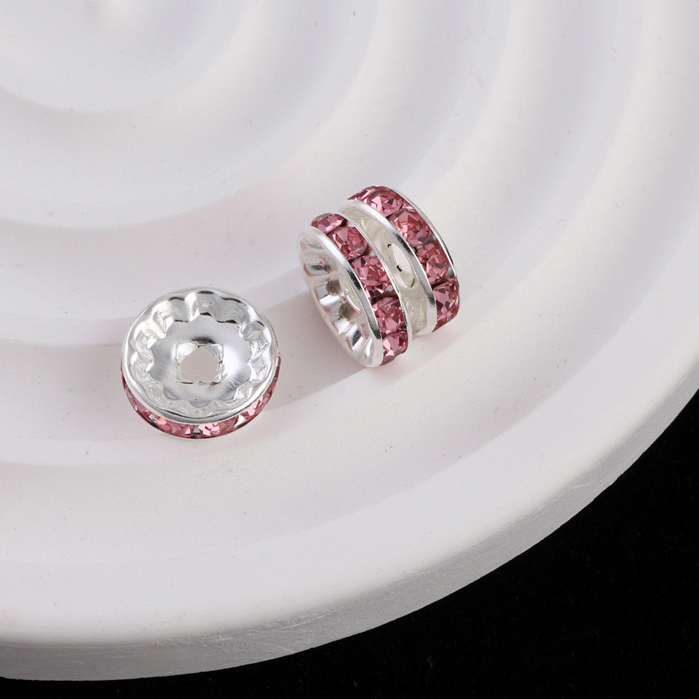 FS0077-12MM Metal Circle Spacers with Rhinestones in Solid Colors