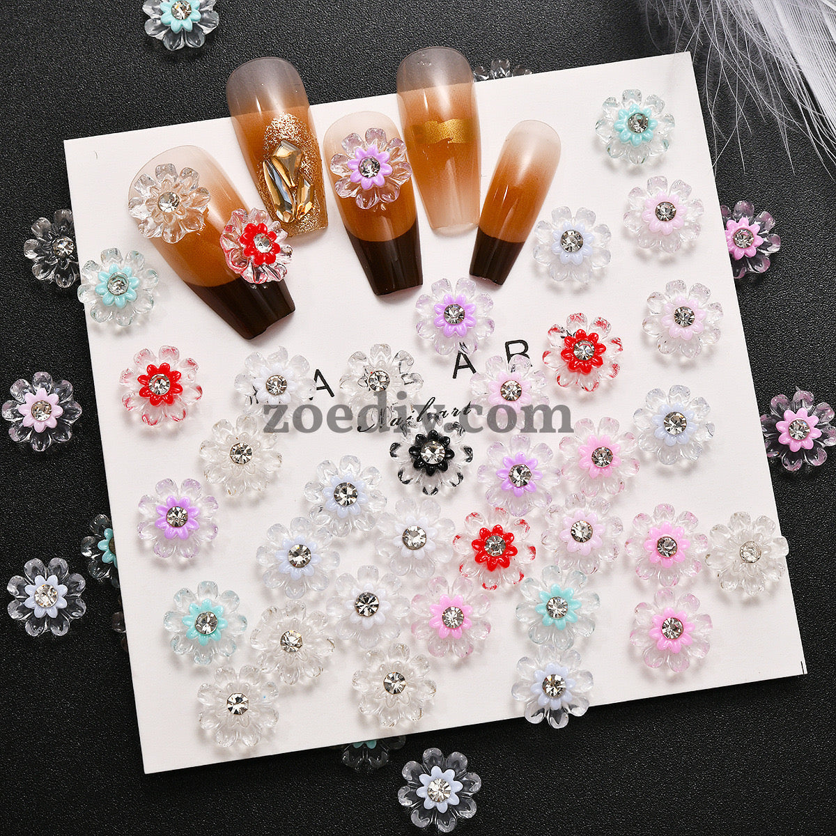 FS1054- 10MM Diamond Clear Flower Resin Nail Charms For Making Fancy Bead Or Fancy Pen