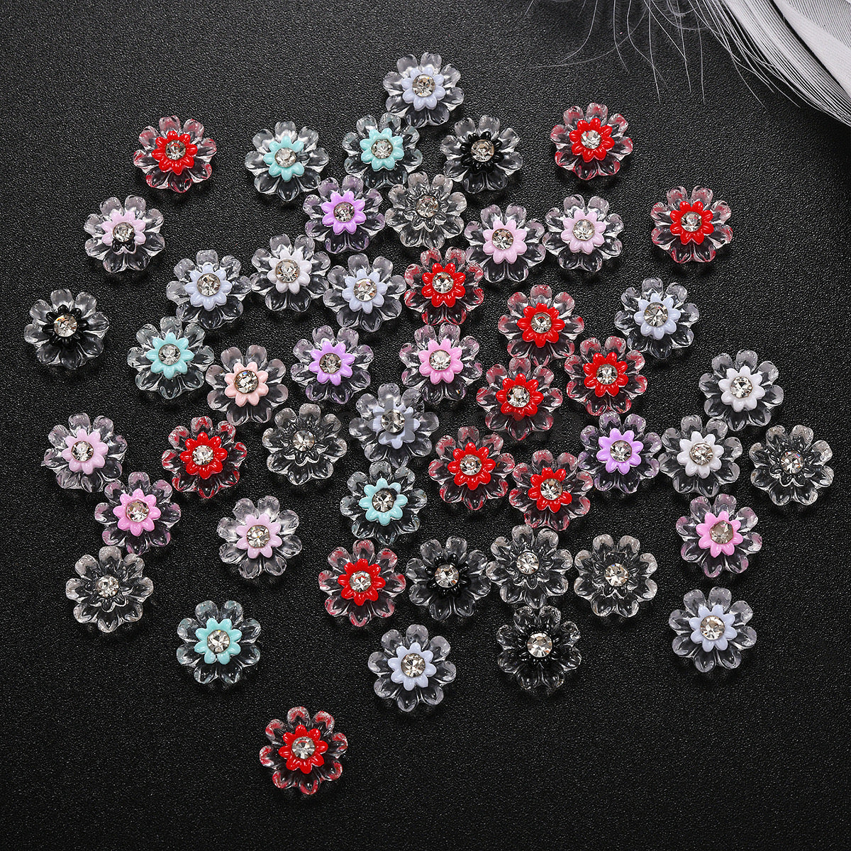 FS1054- 10MM Diamond Clear Flower Resin Nail Charms For Making Fancy Bead Or Fancy Pen