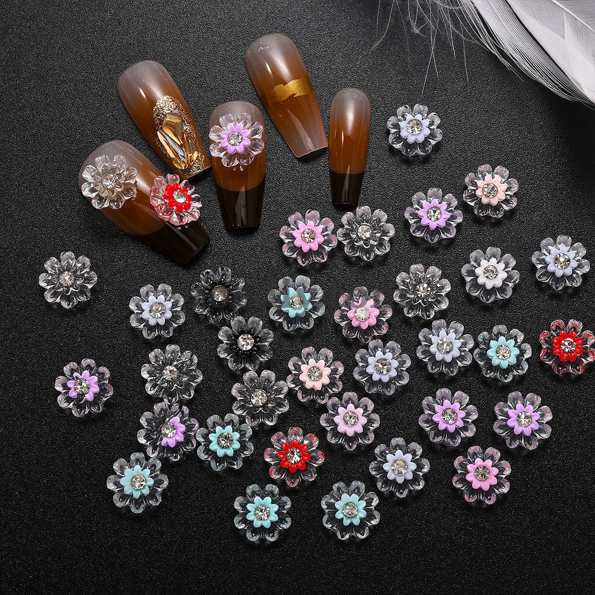 FS1054- 10MM Diamond Clear Flower Resin Nail Charms For Making Fancy Bead Or Fancy Pen