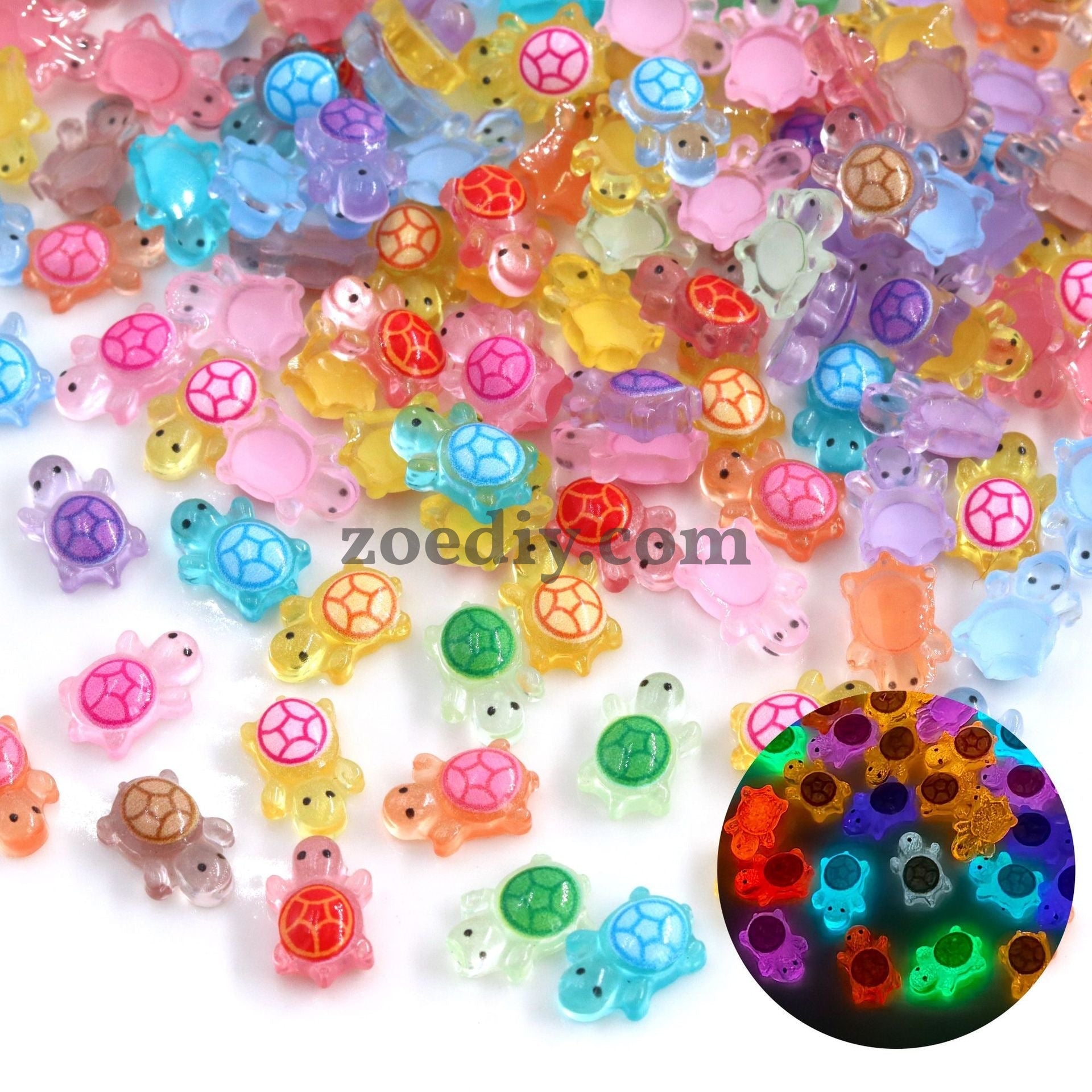 FS1585-11MM Size Luminous Turtle Nail Resin Charms For Making Fancy Pen Or Fancy Bead