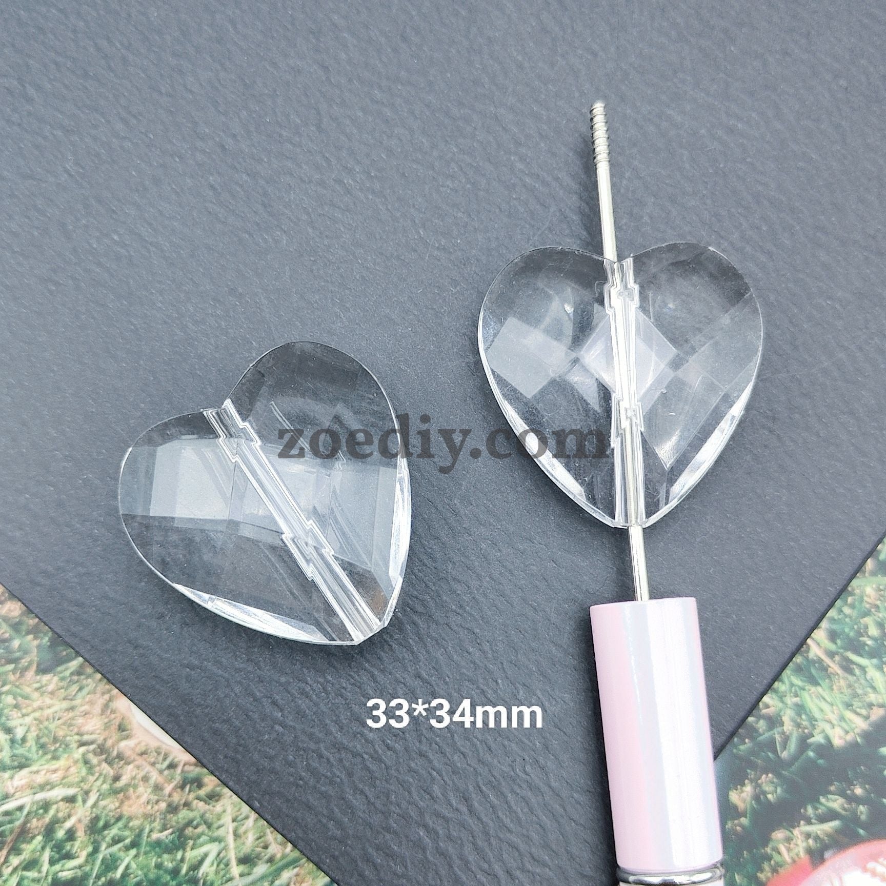 FS1594-33*34MM Big Clear Heart Acrylic Based Beads Fit For Beadable Pens