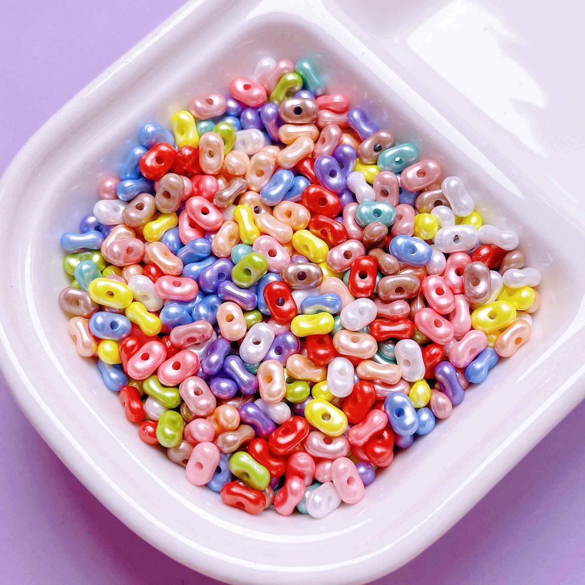 FS1655-3*6mm Solid Color Pearl Looking Peanut Beads For Making Keychain