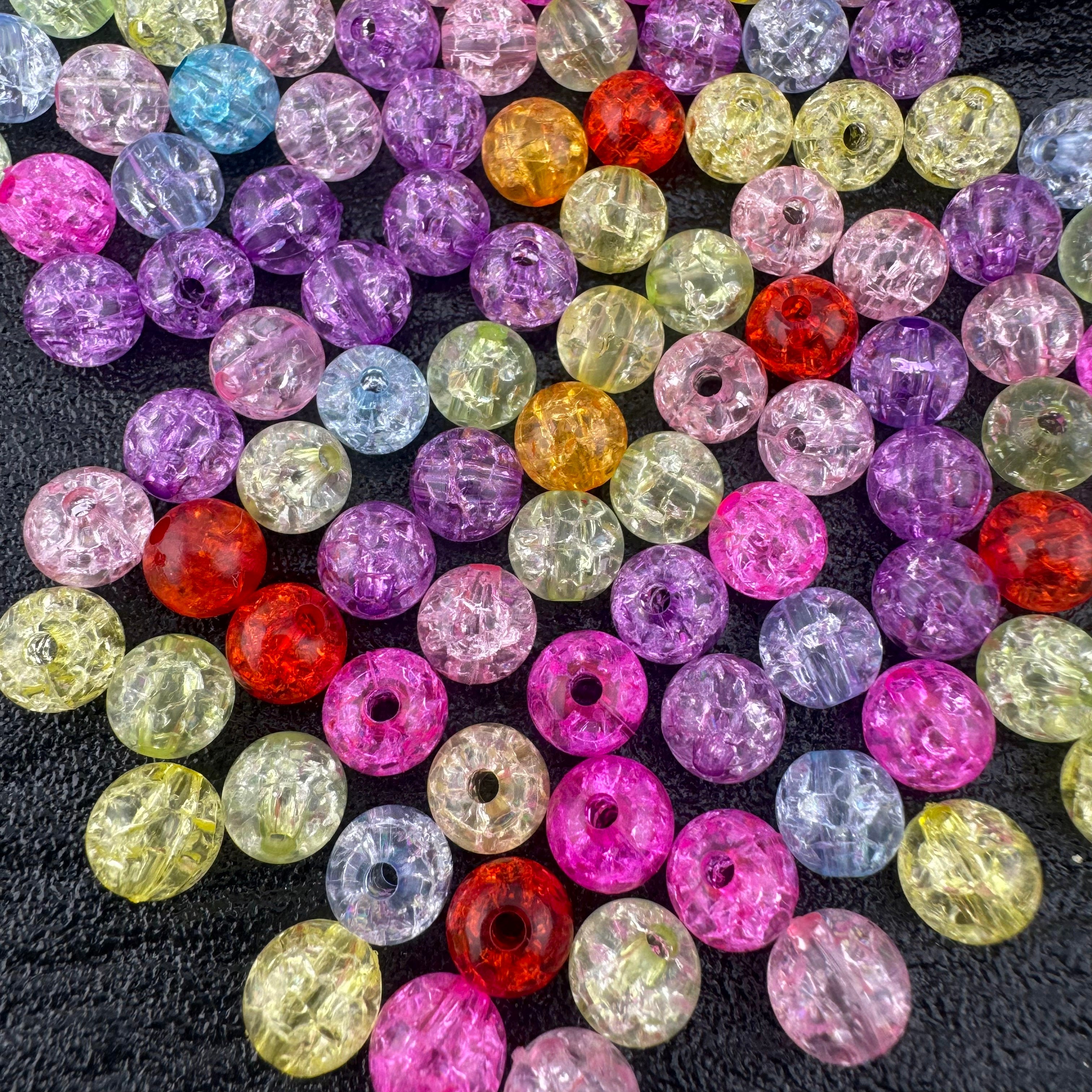 FS1743-Random Mixed Color Crackle 8MM Acrylic Beads (Hole is tight )