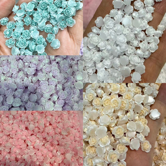 [KM6937]- 8mm Two-Color Luminous Pearl Paint Rose Flower Charms