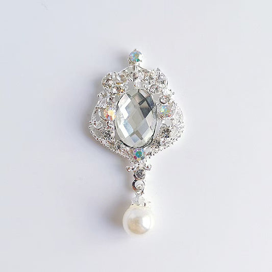 FS5547- 28*58mm Charms Elliptical Diamond Pearl Pendant With Metal Patch