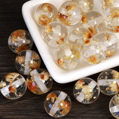 FS0602- 16mm Gold Foil Dried Flower Resin Beads (Not Uv Plated)